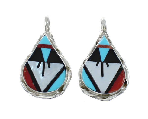 Zuni Indian Tear Drop Sterling Silver And Multicolor Inlay Pendant NX11572
